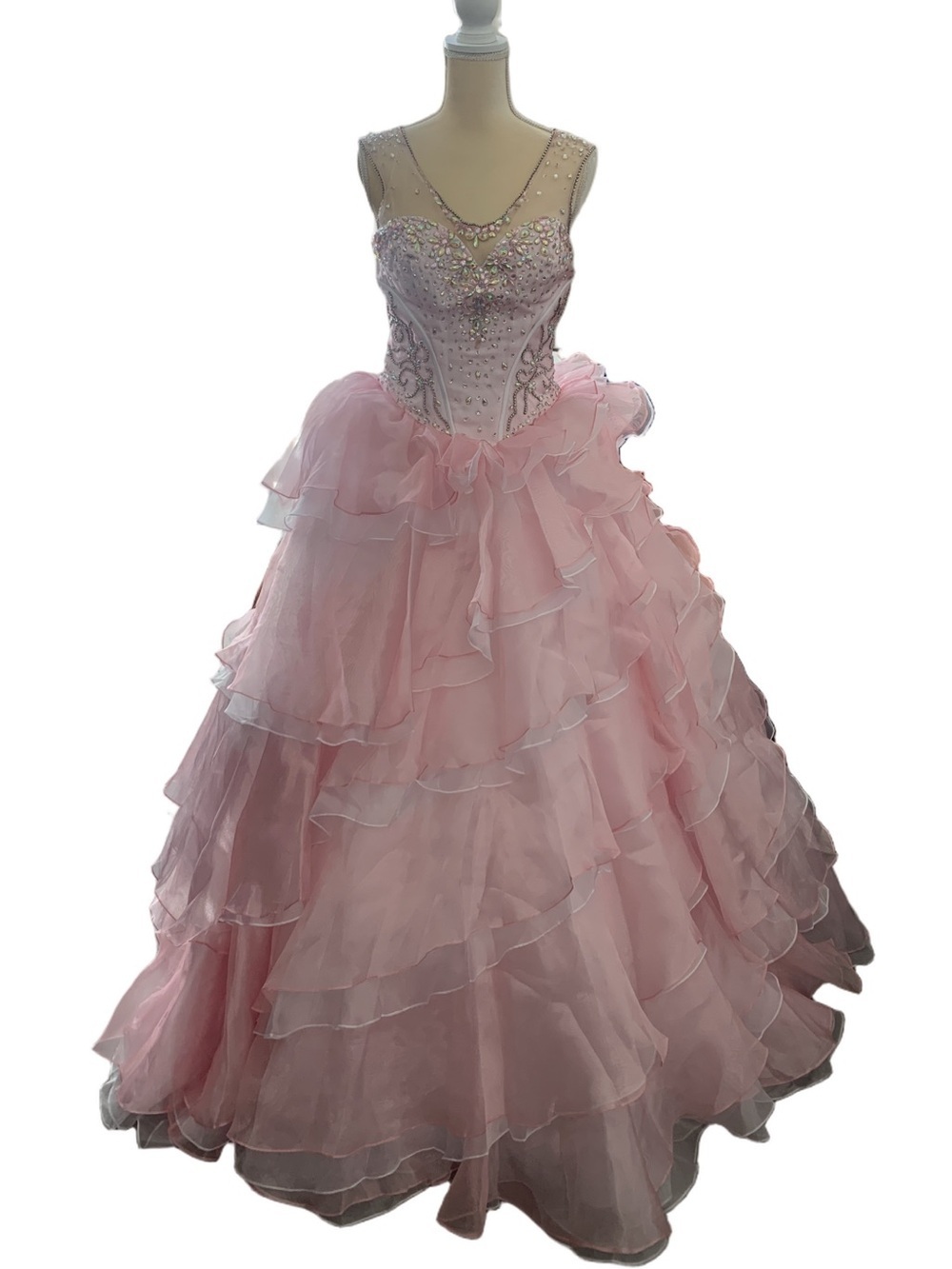 Mary’s Bridals Princess Cotton Candy Pink Embellished Gown with Organza Ruffles